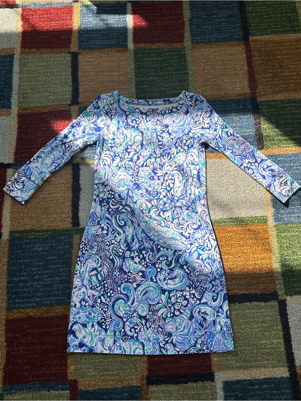 Lily Pulitzer Blue white whimsical Print Women’s Sophie Dress